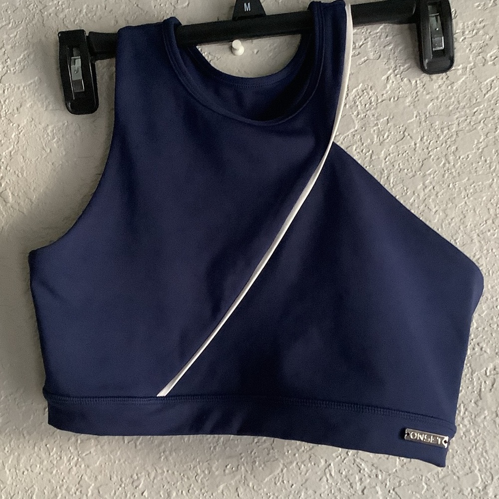 Navy Crop Top with White Piping